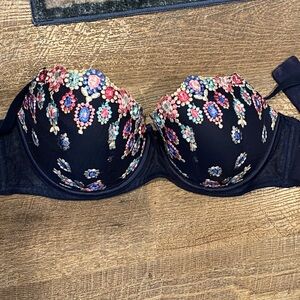 Victoria's Secret Navy Bra with Multicolor Floral Embroidery